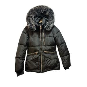 How Dare u black full zip puffer jacket removable hood women’s small